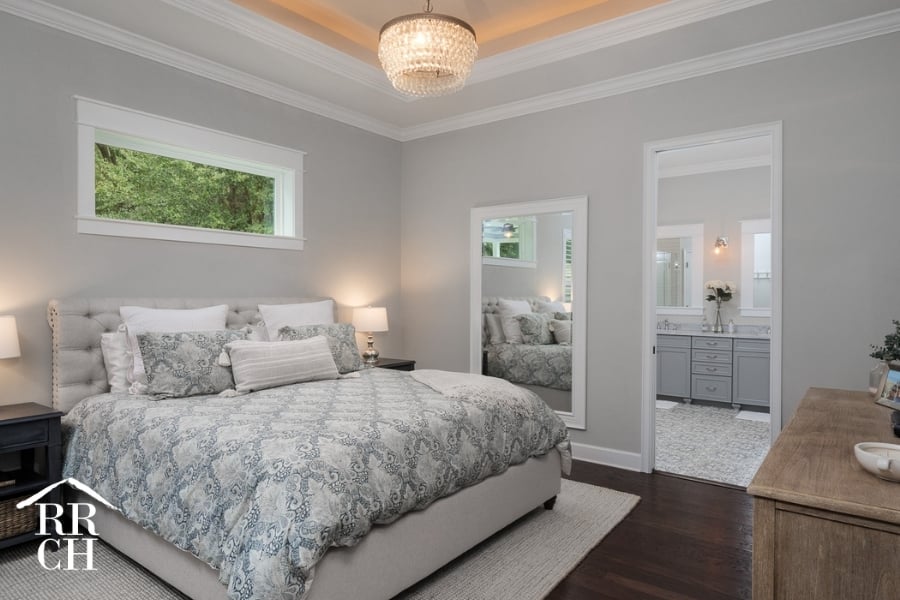 Custom Home Build Longleaf Master Bedroom with Attached Master Bath with Tray Ceiling | Robinson Renovation & Custom Homes, Inc.