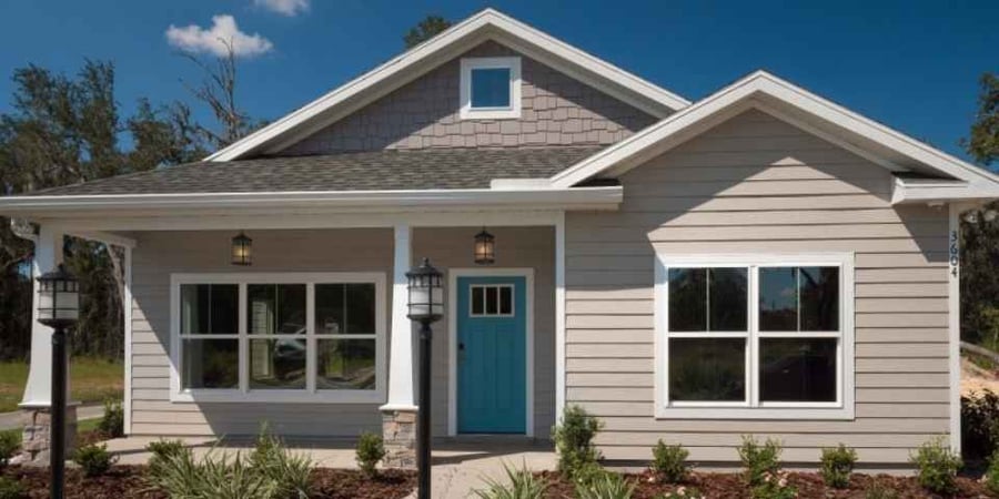Front Florida Home Elevation with Stunning Blue Door