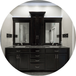 Matte Black Palette Bathroom Remodeling Trend Black Cabinetry with Brushed Silver Metal Fixtures Double Vanity Sinks