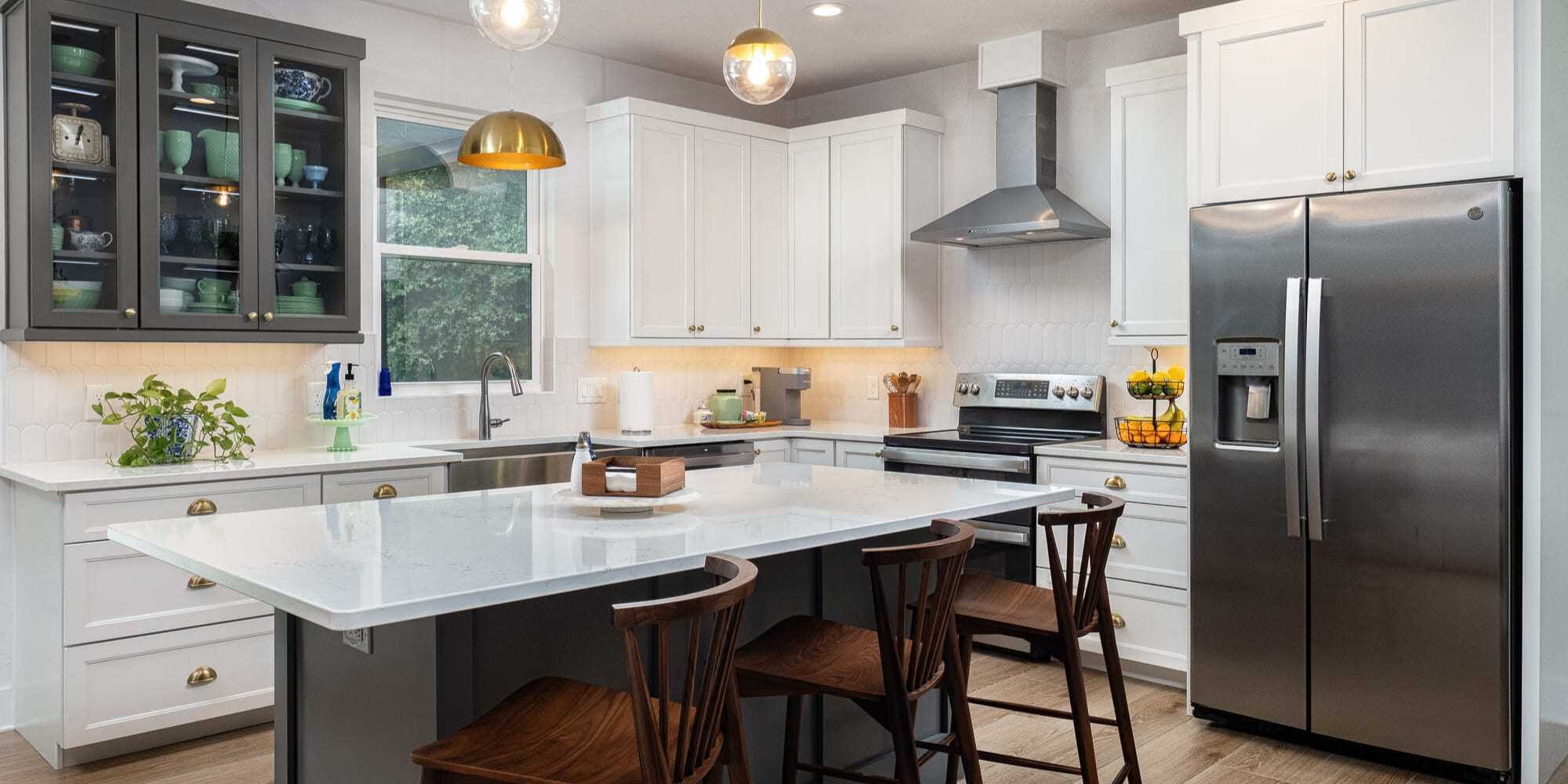 Custom kitchen inside an ADU in-law suite with a large island in Gainesville, FL by Robinson Renovation & Custom Homes