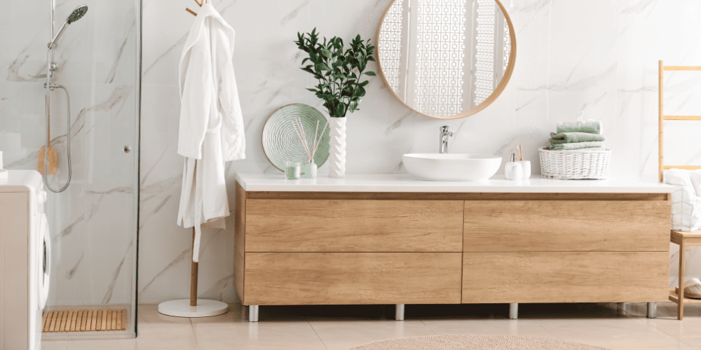 Stock Image of Modern Wood Bathroom Vanity