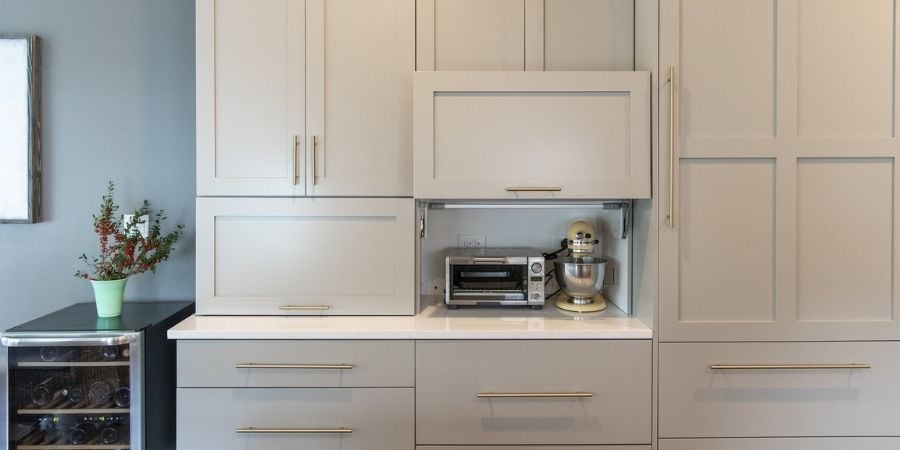 appliance garage in outdated kitchen remodel