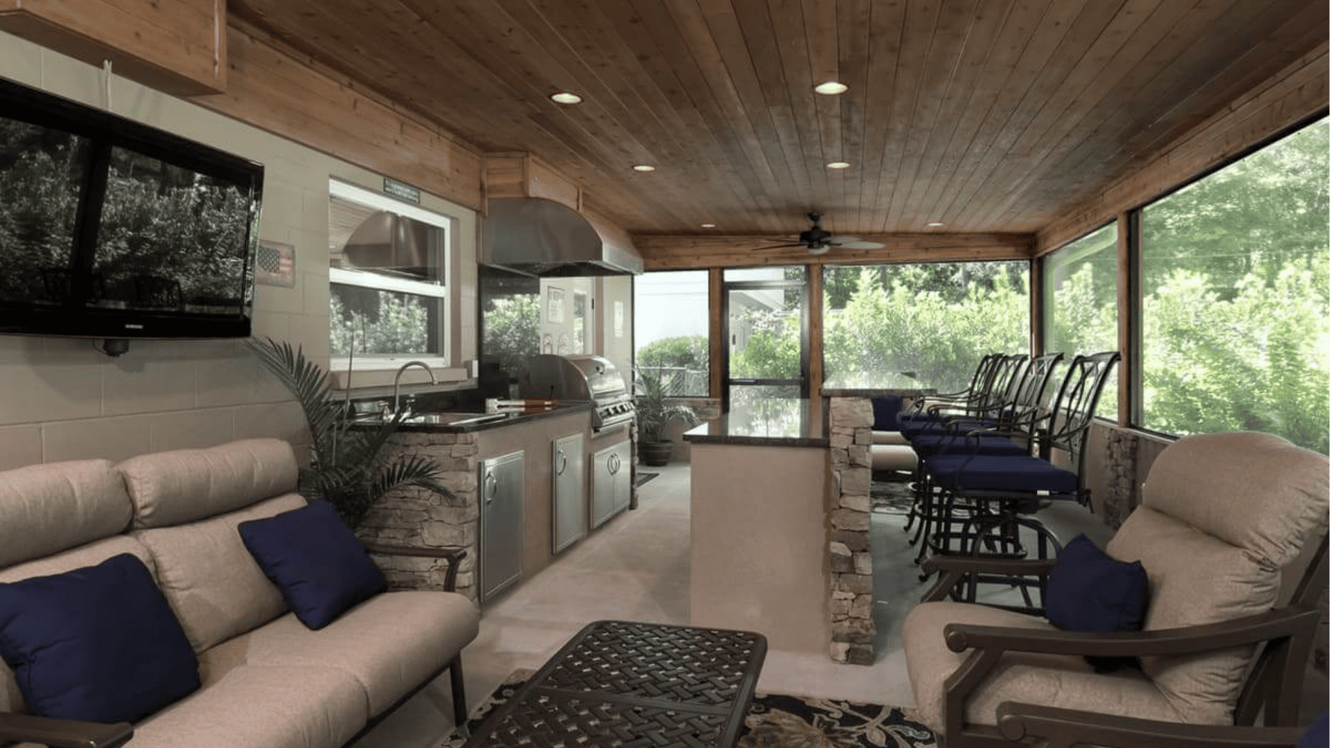 Modern kitchen with adjacent sofa set - Robinson Renovations - Gainesville Fl Design Build Remodeler and Custom Home Builder