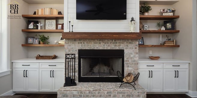 fireplace with built-in shelves