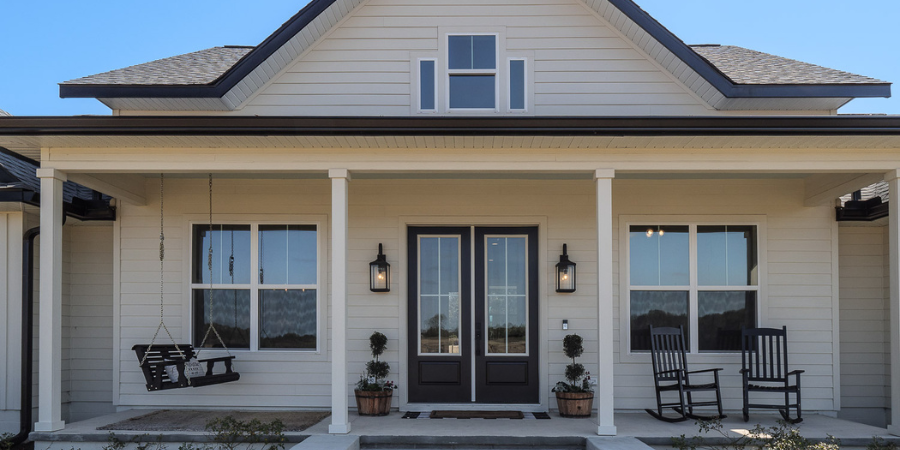 White Exterior Custom Home Build Gainesville FL Front Porch - Urban Infill - Pensacola Luxury Custom Home Builder and Remodeler