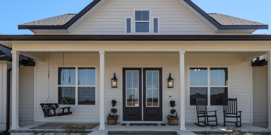 White Exterior Custom Home Build Gainesville FL Front Porch